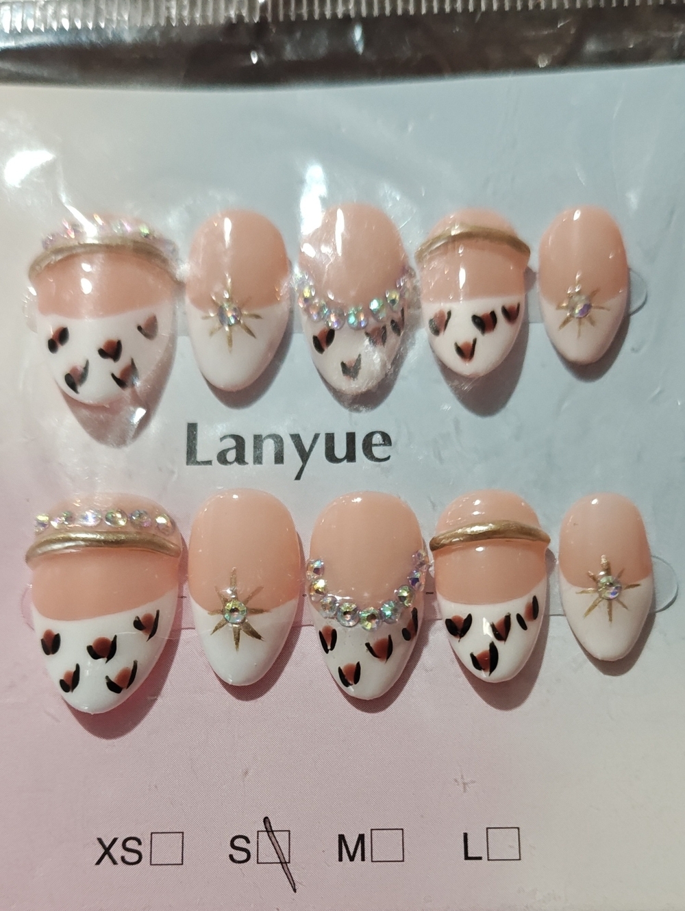 Pink & White Rhinestone Heart Press-On Nail Set